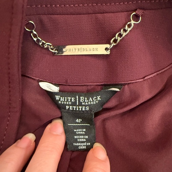 White House Black Market Burgundy Pencil Skirt w/ moto open front blazer 4P - Picture 5 of 13